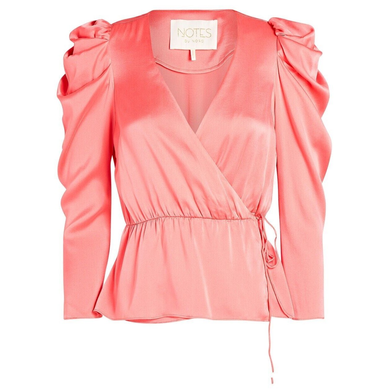 New Notes Du Nord Blouse Wrap Top Olena Silk Pink 3/4 Sleeve Deep V Neck 38 M